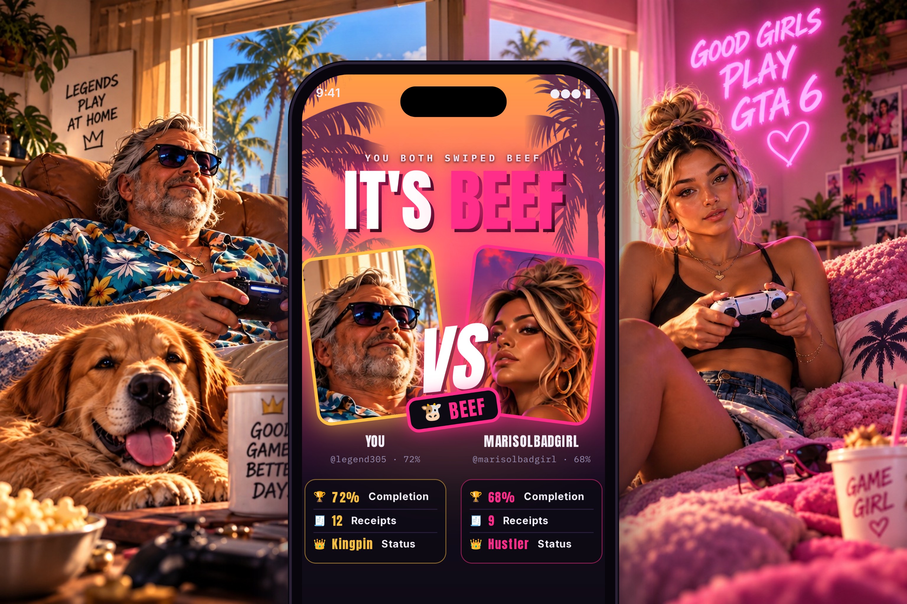 Two players facing off on the Duck or Beef app — IT'S BEEF